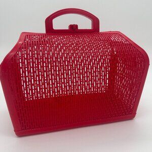 Vintage SUN JELLIES style JELLY BAG Red Basket, Beach Carrying Tote Made Israel